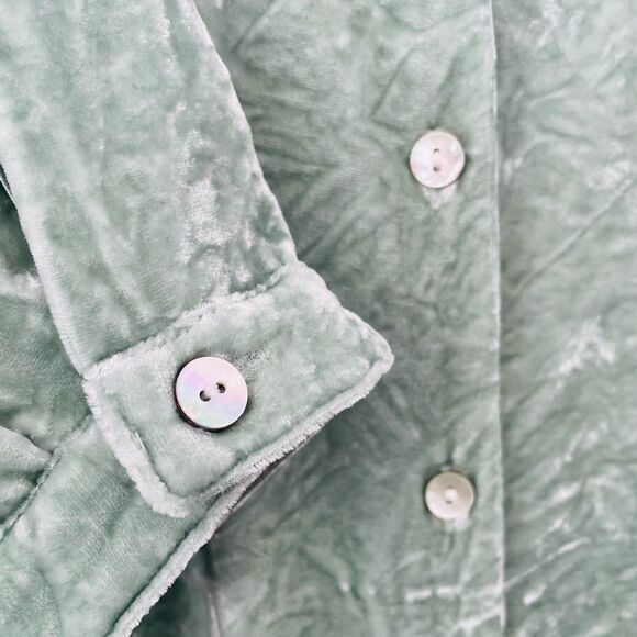 ~ J.Jill Med Velvet Silk Rayon blouse, Light Sage Mint Green Boho Soft MSRP $199 - Picture 1 of 9